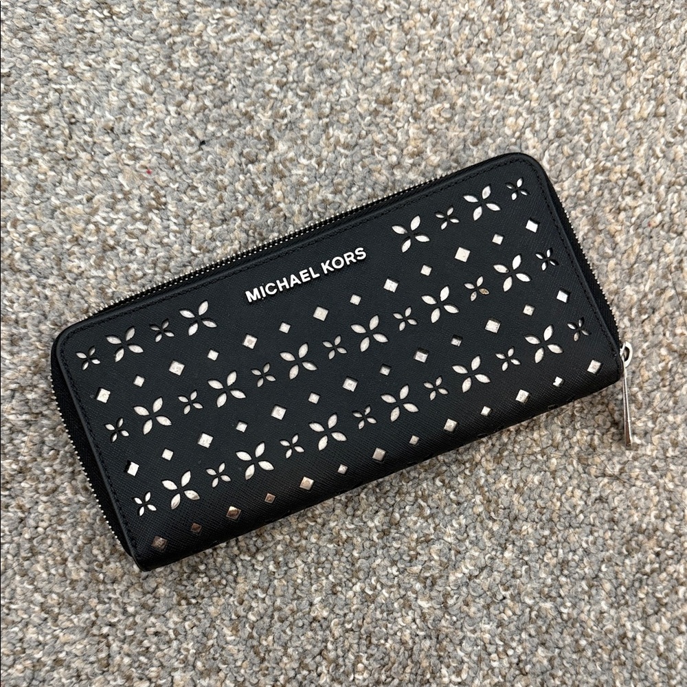 Michael Kors Black and Silver Cut-Out Wallet